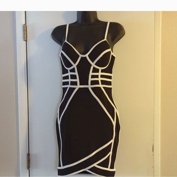 AGaci Sexy Black White Bodycon Out on The Town Dress - Picture 8 of 8